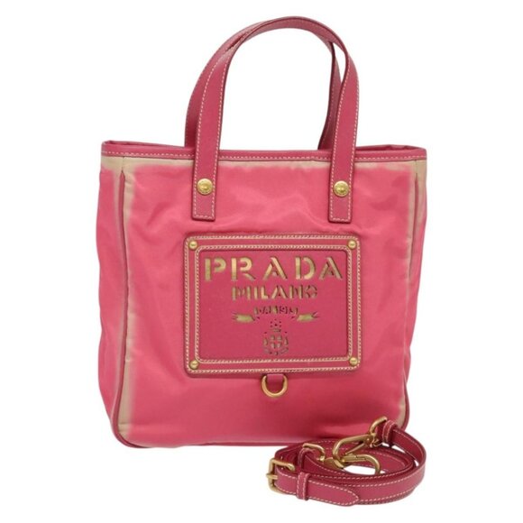 PRADA Hand Bag Nylon 2way Pink Gold Auth 134444 - Picture 1 of 16